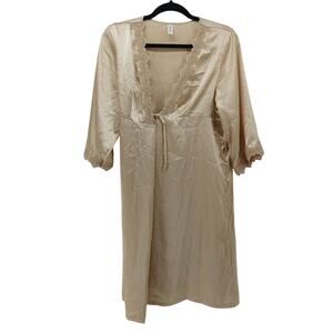 Fashion L Women's Wrap Robe Beige Satin Lace Coquette Sleep